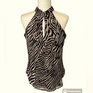 WHITE HOUSE BLACK MARKET Black Print Halter Top With Tie Neck Size 0